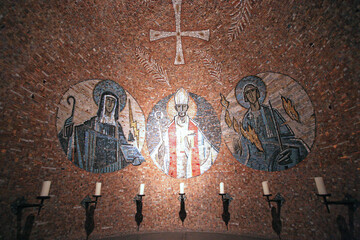 St. Lioba, St. Boniface and St. Mauritius, mosaic in the Church of the Benedictine Abbey of the...