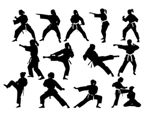 set of people silhouettes martial arts poses