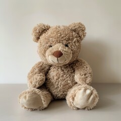 Obraz premium A soft, cuddly teddy bear on a plain background, symbolizing comfort and security. 