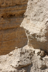 Archaeological site of Qumran where Dead Sea scrolls discovered in caves in cliffs, Judea Desert,...