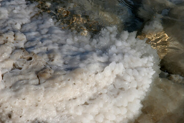 Crystallized salt rocks along the shores of the Dead Sea, Israel