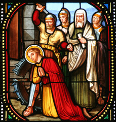 Martyrdom of Saint Catherine, stained glass window in the church of Saint Catherine of Alexandria...