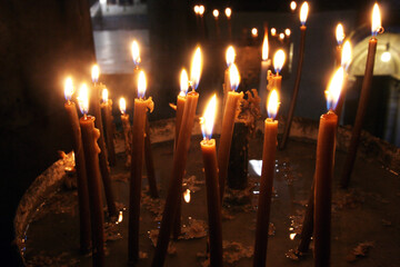 Candles in the Basilica of Nativity in Bethlehem, Israel