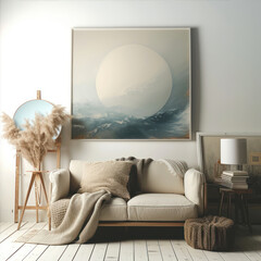 Modern interior with sofa, mock up poster
