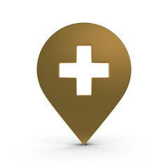 3D PNG  Golden Map Pointer, Location Map Icon, Gold Texture, Golden location pin or navigation, Web location point, pointer, Gold Pointer Icon, Location symbol. GPS, travel, navigation, place position