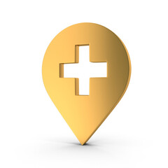 3D PNG  Golden Map Pointer, Location Map Icon, Gold Texture, Golden location pin or navigation, Web location point, pointer, Gold Pointer Icon, Location symbol. GPS, travel, navigation, place position