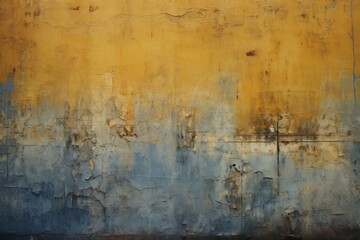 Obraz premium Damaged wall texture, blue and yellow colors, dirty colorful grunge background