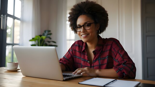 african american lady working on laptop,generative ai