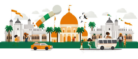 Naklejka premium Ivory Coast Famous Landmarks Skyline Silhouette Style, Colorful, Cityscape, Travel and Tourist Attraction