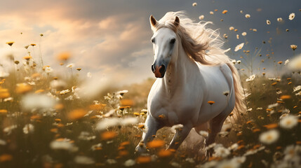 Obraz na płótnie Canvas A horse in a field of daisies