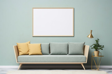 Mock up poster frame in modern interior background, 3d render