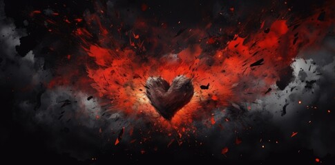 A heart shaped object stands out in the center of a dark background.