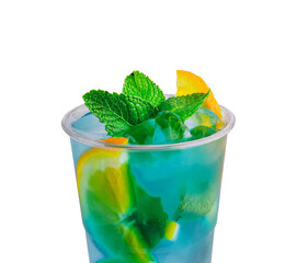 Blue Italian Soda Cold Beverage and Lemon Fruit and mint