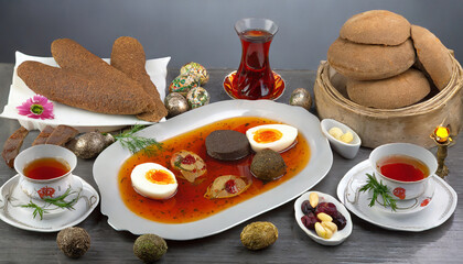 breakfast with tea and bread