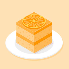 Orange cake, isometric vector illustration