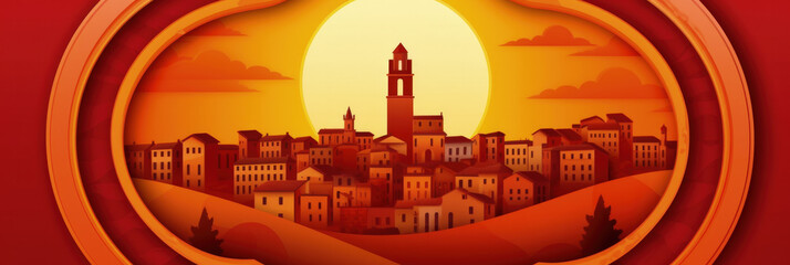 Naklejka premium Siena city panorama, urban landscape. Business travel and travelling of landmarks. Illustration, web background. Buildings silhouette. Tuscany, Italy