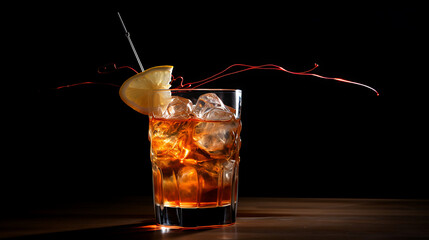 A straw in mid-stir in a cocktail