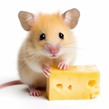 Explore the world of rodents as a cute mouse savors cheese, leaving behind crumbs. AI generative.