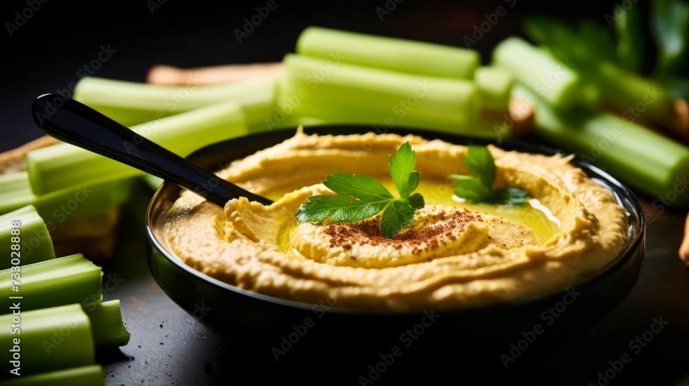 Poster A celery stick plunging into a pool of hummus