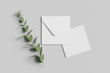 top view square invitation with grey background 3d rendering - obrazy, fototapety, plakaty
