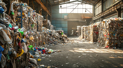 Abundant Trash in Warehouse at Garbage Processing Plant
