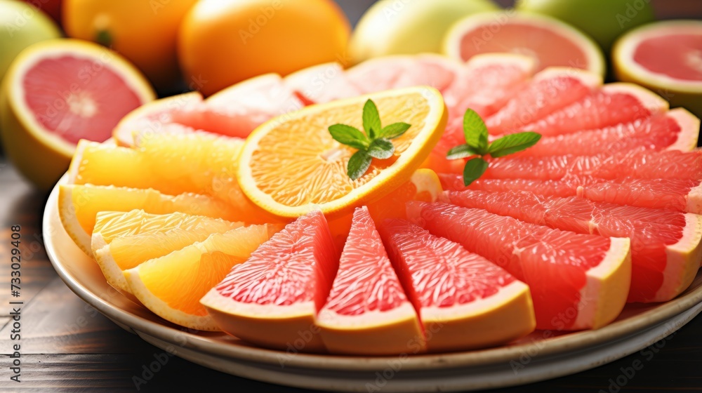 Poster a grapefruit segment creating a citrusy burst in a fruit platter
