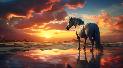 A horse with a beautiful sunset in the background