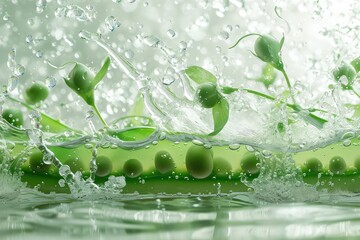 Snow peas In Water Surreal And Forming A Splash Falling Into The Water Realistic Scene