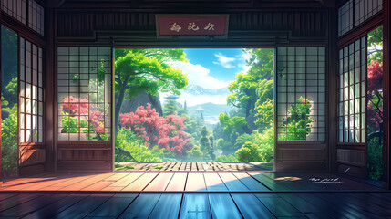 beautiful anime japan background, japan room, background, japan vibes, cozy, relax, generative ai	