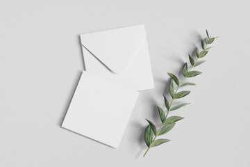 top view square invitation with grey background 3d rendering