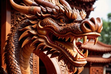 Fototapeta na wymiar Wooden chinese dragon, chinese new year 2024 year of wood dragon zodiac elemental animal
