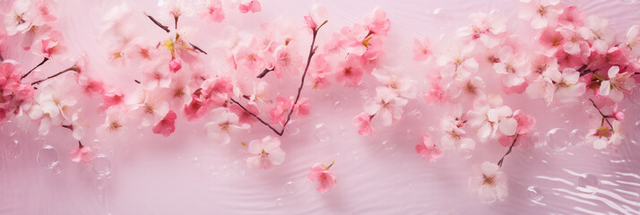 cherry blossoms and water in a pink background