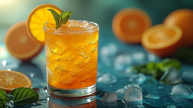 Vibrant citrus-themed cocktails against a clean background create a refreshing and lively scene