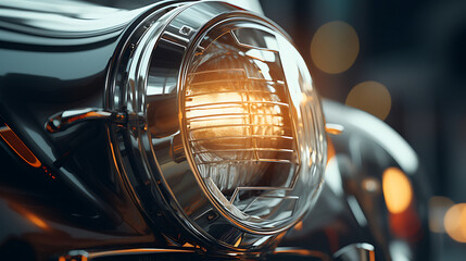Close-up of a car's headlight with intricate details