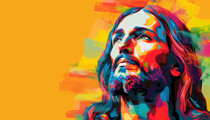 Jesus pop art portrait, Easter banner, copy space - obrazy, fototapety, plakaty