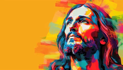  Jesus pop art portrait, Easter banner, copy space © Andrii Fanta