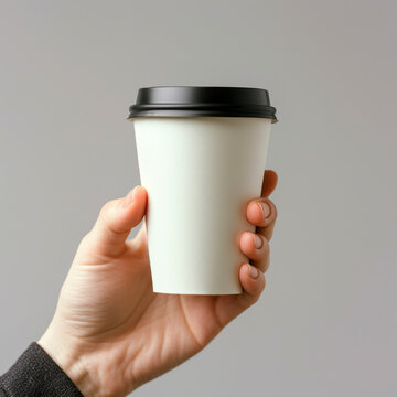 a hand Holding Blank Takeaway Coffee Cup