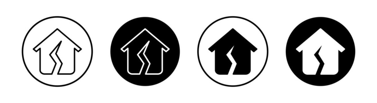 House damage flat line icon set. House damage Thin line illustration vector