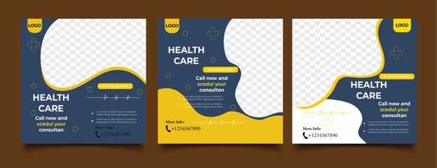  healthcare banner or square flyer with doctor theme for social media post template - obrazy, fototapety, plakaty