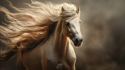 A horse with a flowing mane