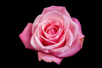 Pink rose on black background. Top view closeup. Valentine's day, Mother's day, Women's Day , Wedding and love concept