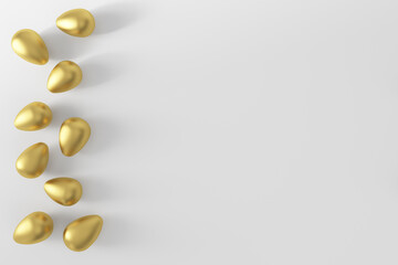 Easter poster with golden eggs. View from above. There is revenge for the text. Background for a postcard, an advertising poster. Orthodox, Catholic Easter.