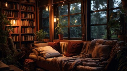 Cozy reading spot with calming lofi beats