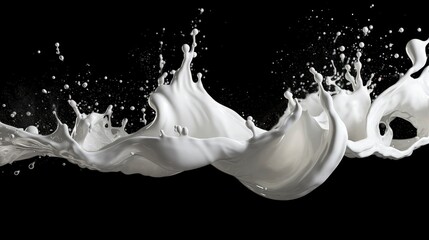 Milk wave splash with splashes and drops, black alpha background