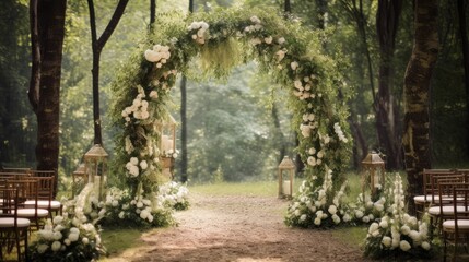 Forest wedding with a natural arch