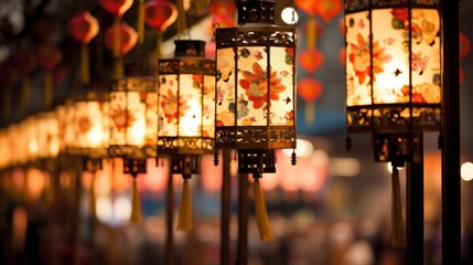 Glowing lanterns illuminating a night market