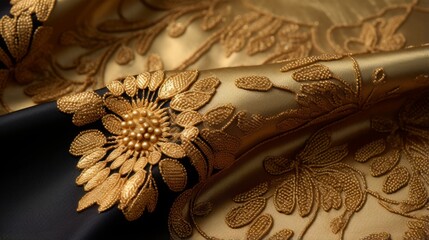 Beautiful gold and black fabric with an intricate floral pattern