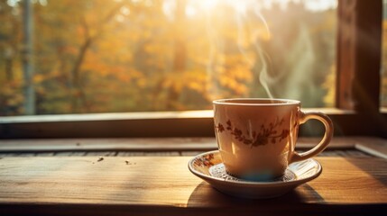 Morning light filtering through a coffee cup, a serene awakening