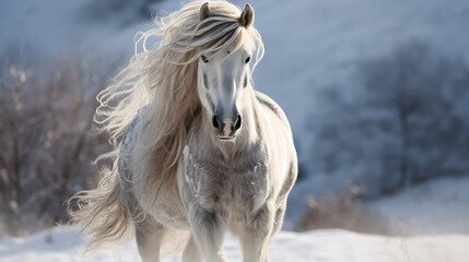 Obraz na płótnie Canvas A horse with a snowy mane and tail