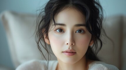 Naklejka premium Timeless Elegance: Korean Beauty Icon Reveals the Power of Moisturizing for Smooth, Supple Skin
